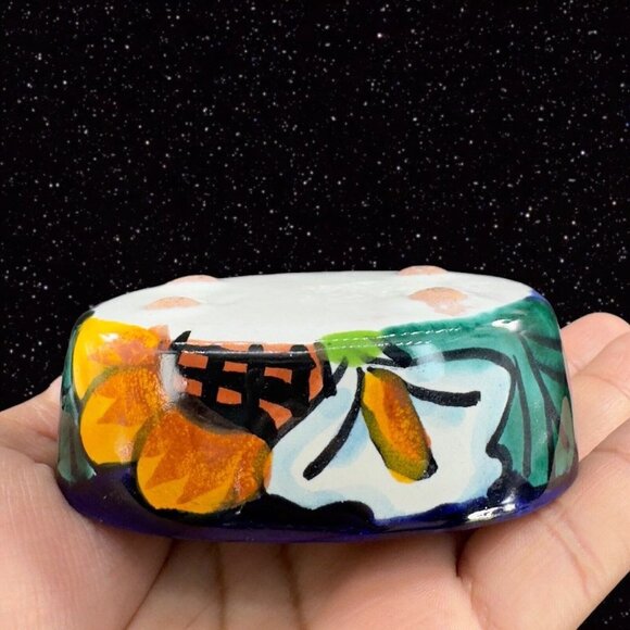 Mexican Pottery Trinket Box Jewelry Storage Box Talavera Pottery Painted Flowers - Picture 10 of 12